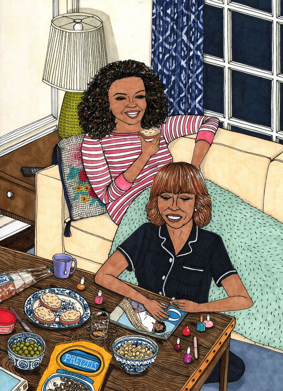Illustration of Oprah Winfrey and Gayle King from Bosom Buddies