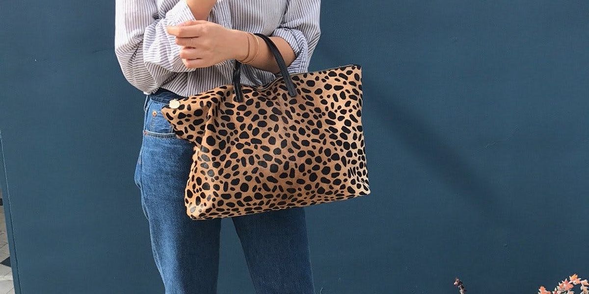 Clare V, Suede Leather Leopard Tote Bag + Crossbody Strap