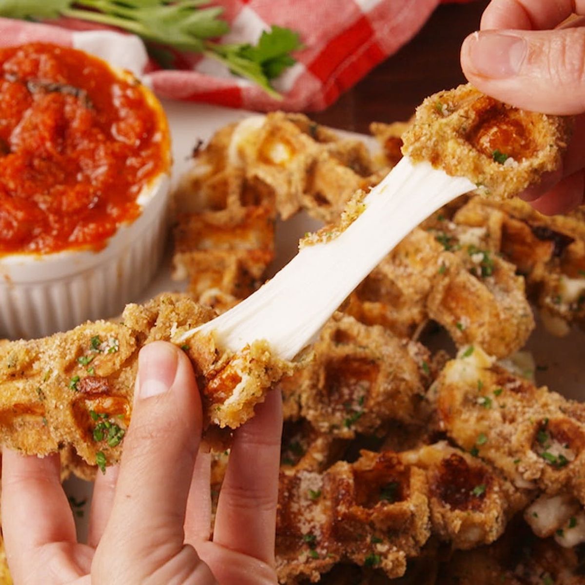 Try This *Genius* Mozzarella Stick Waffle Hack! Brit + Co