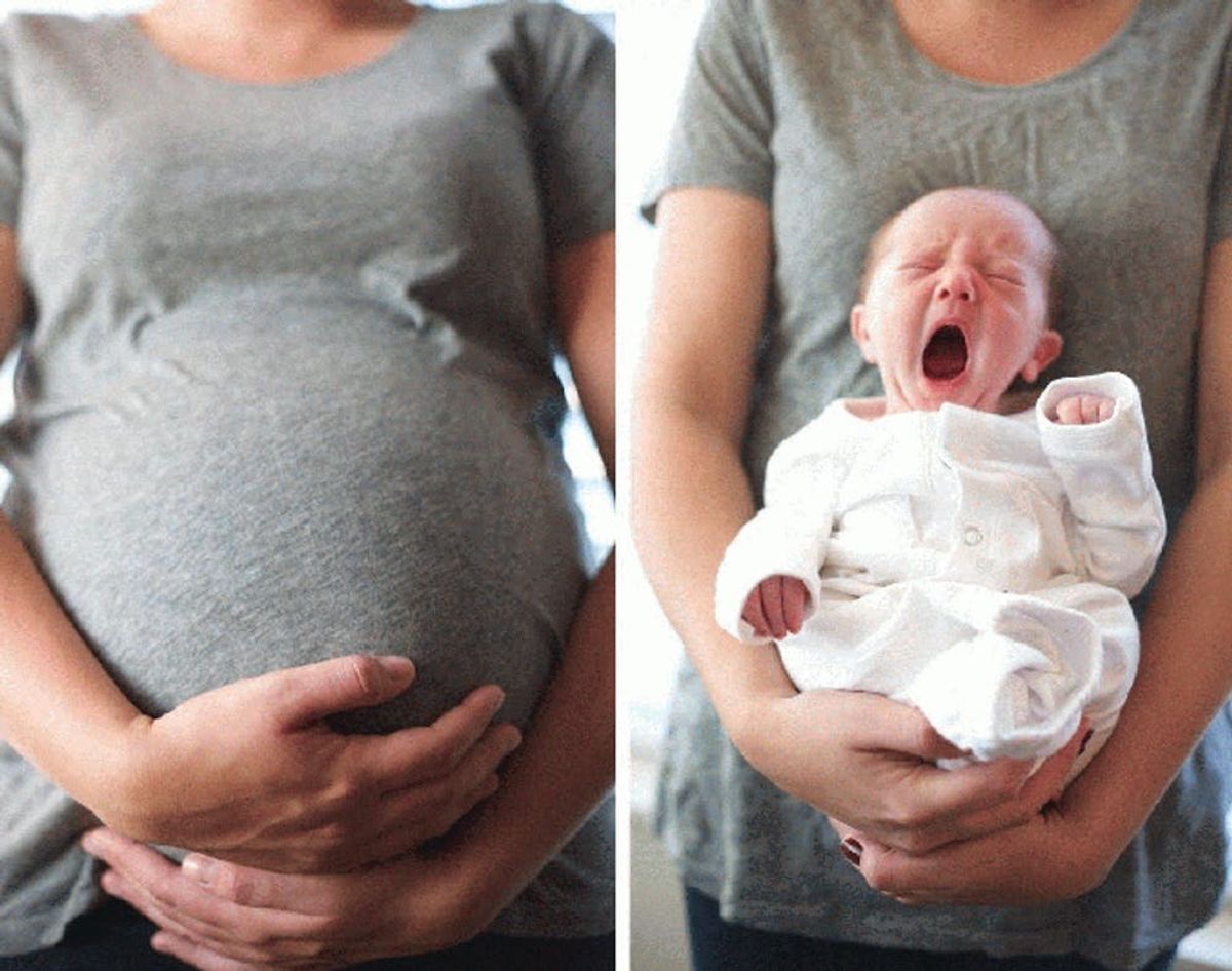 Watch This Woman Go from Pregnant to New Mom in 6 Sec