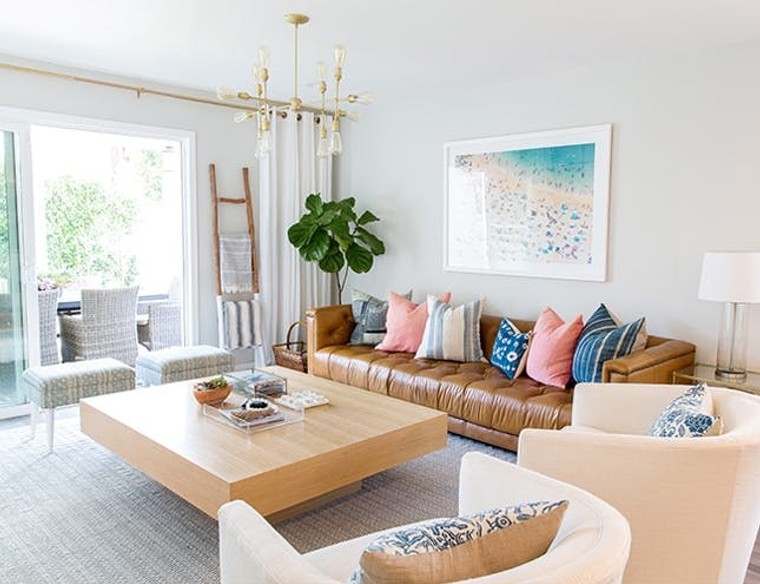 Coastal Living Room With Leather Sofa Baci Living Room