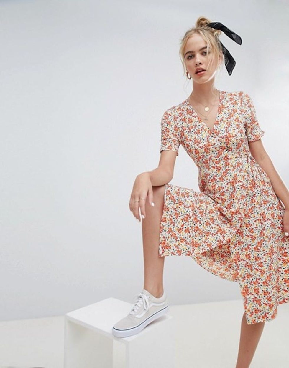 Bicycle Floral Pattern Print Dress