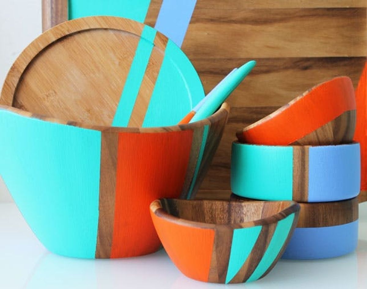 Pep Up Your Table: Color Blocked Wooden Bowls