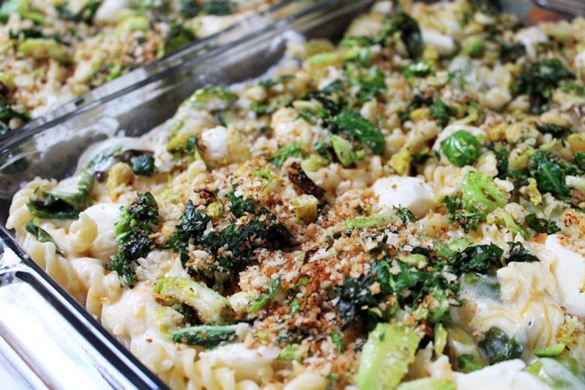 Return of the Mac: Basil + Brussels Sprout Mac and Cheese