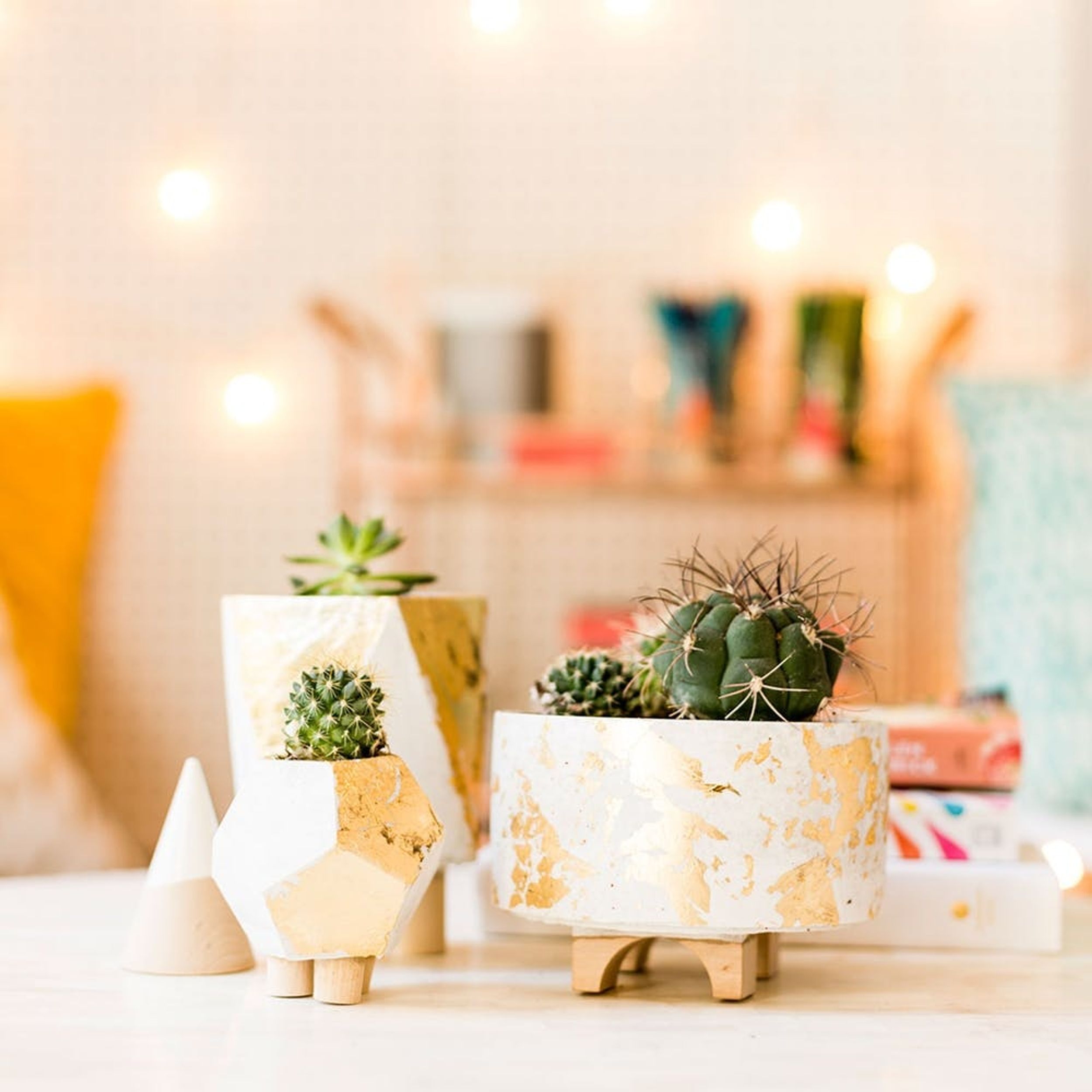 No Need to Be a DIY Expert: These Gold Cement Planters Are Foolproof