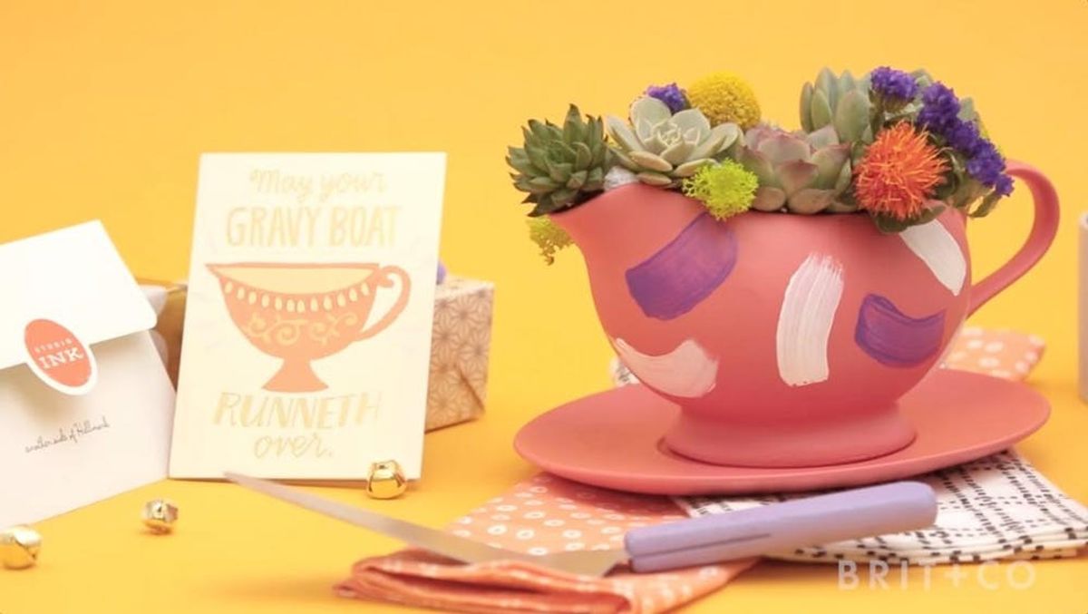 How to Turn A Gravy Boat into a Succulent Planter