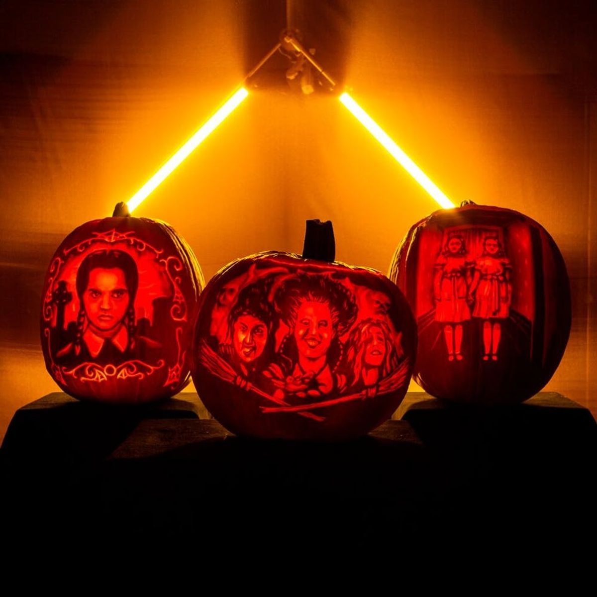 Watch This Mesmerizing Pumpkin Carving Video of the Sanderson Sisters, Wednesday Addams, and the Grady Twins