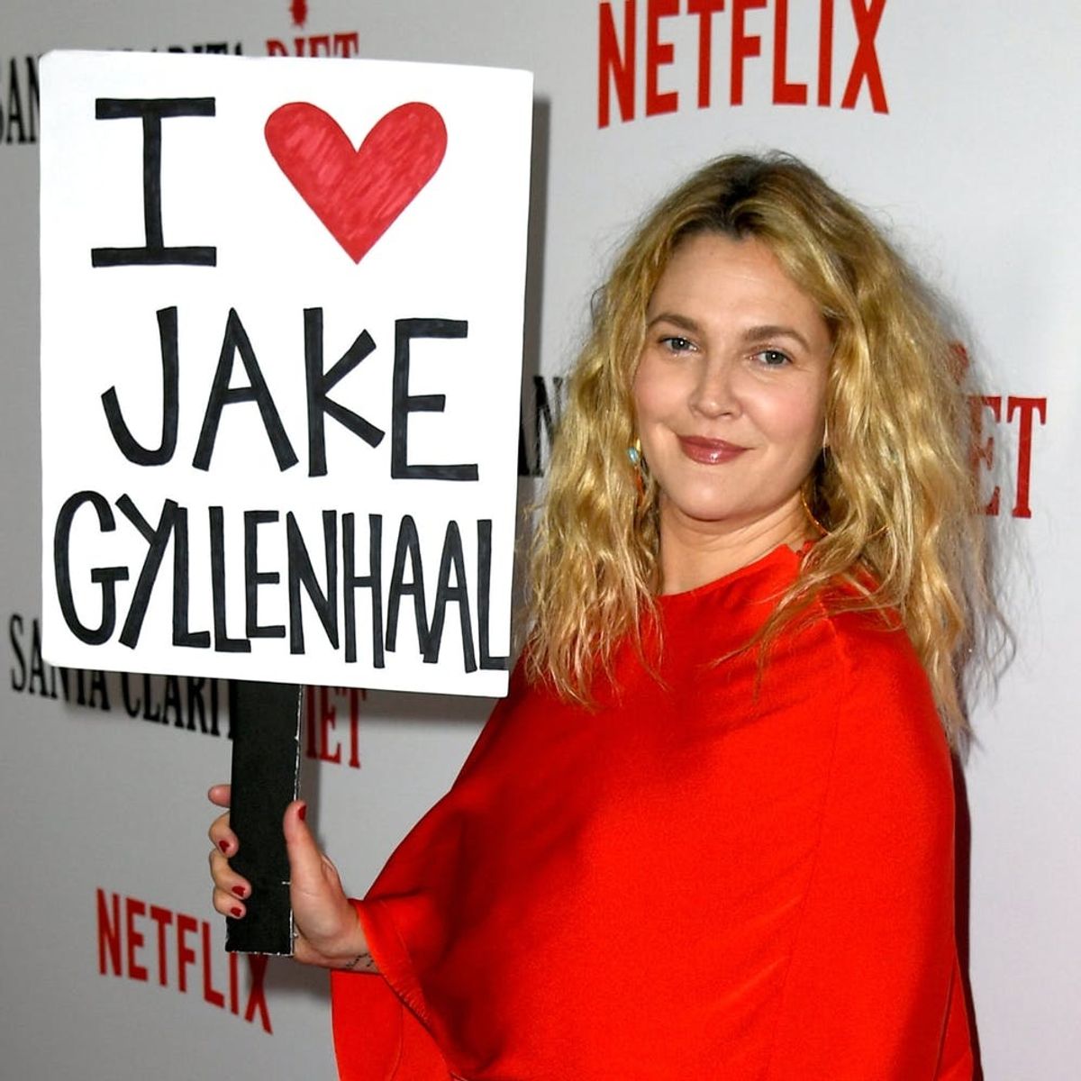 This Is Why Drew Barrymore Had an ‘I *Heart* Jake Gyllenhaal’ Sign on the Red Carpet