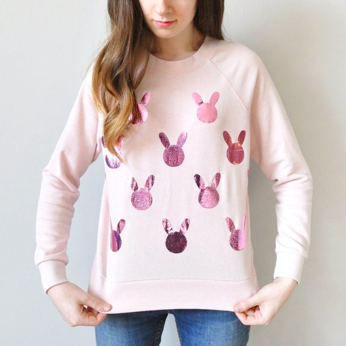 Make Your Own Metallic Pink Bunny Sweater for Easter