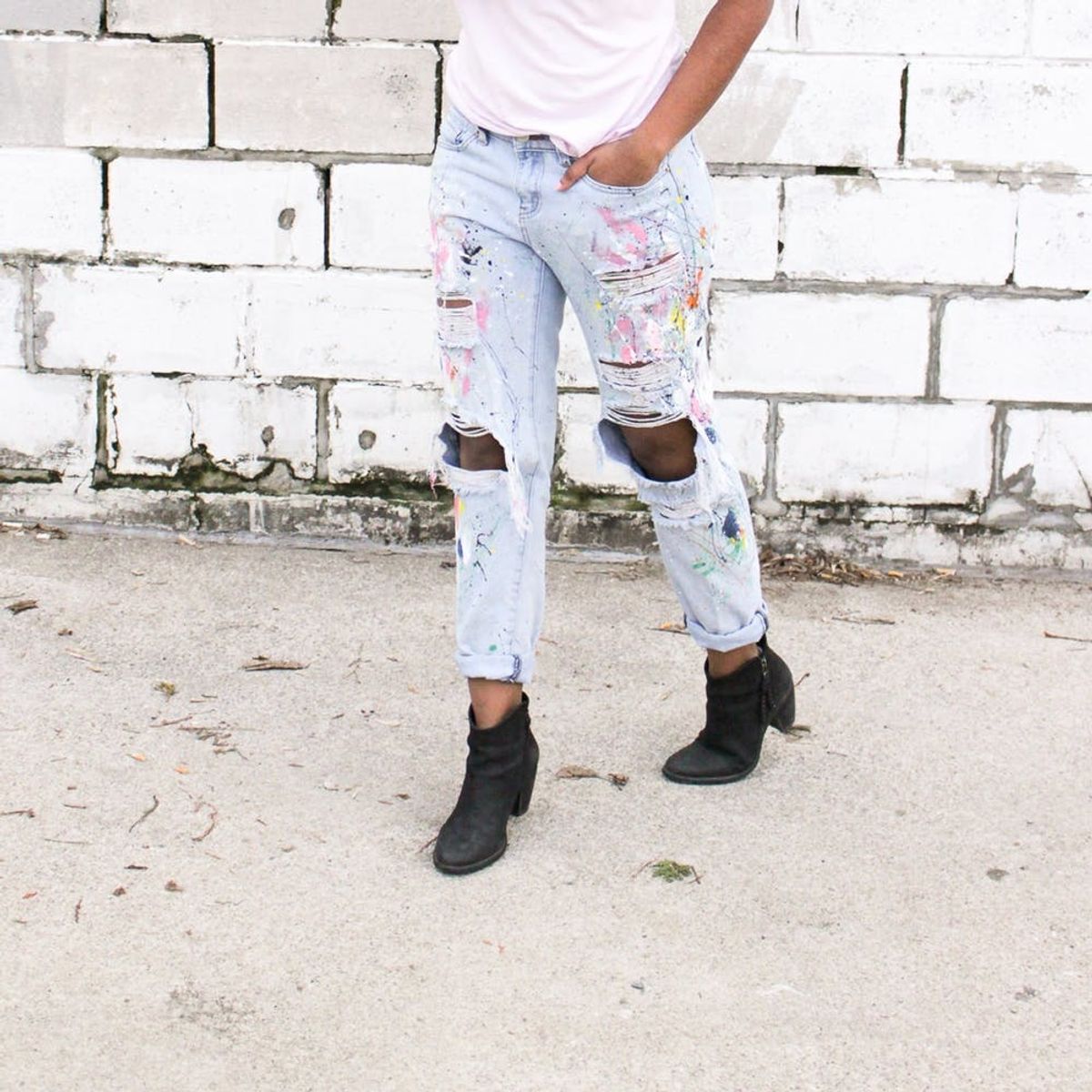 Make a Statement With These Trendy DIY Paint Splattered Boyfriend Jeans