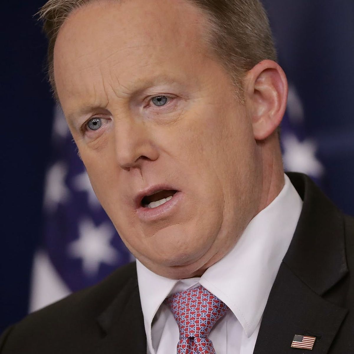 Sean Spicer Wore His US Pin Upside Down and Twitter Is Having a Freakout