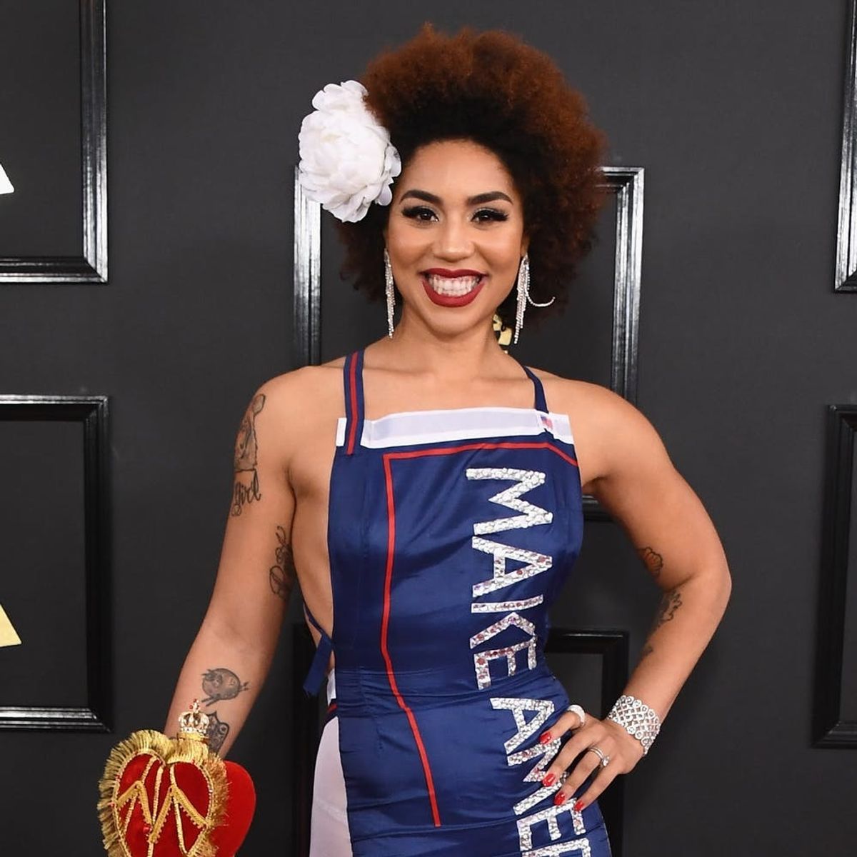 Singer Joy Villa Just Rocked a Pro-Trump Dress on the Grammys Red Carpet
