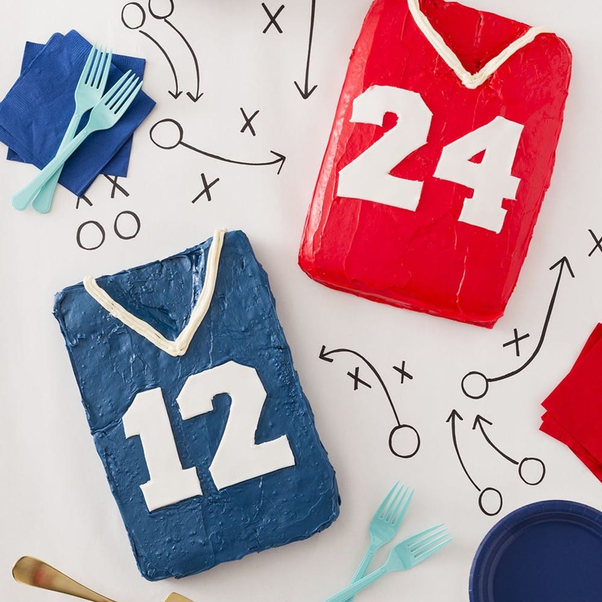 Score a Touchdown at Your Super Bowl Party With Football Jersey Cakes