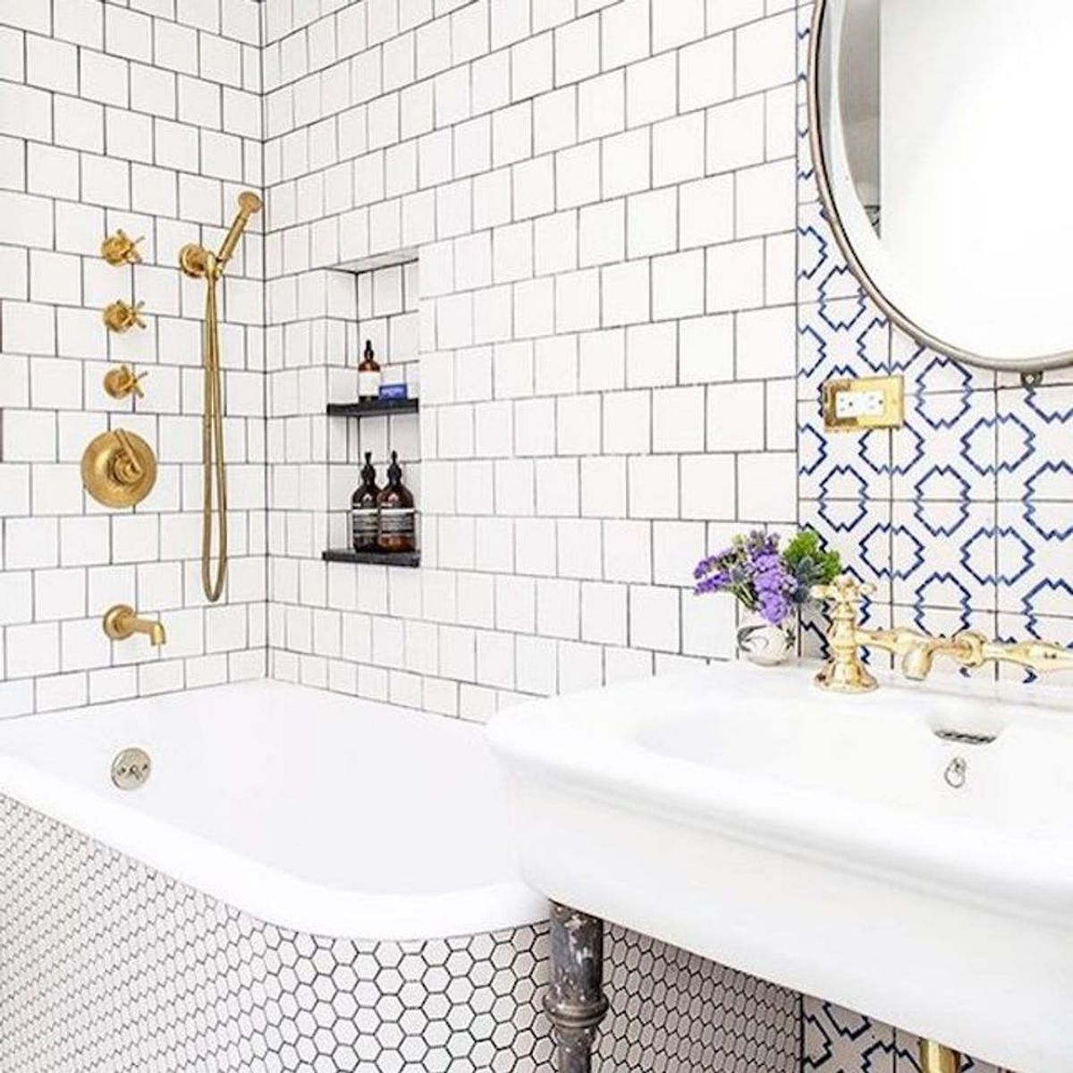 Freshen Up Your Bathroom in 2017 With This Mixed Tile Trend