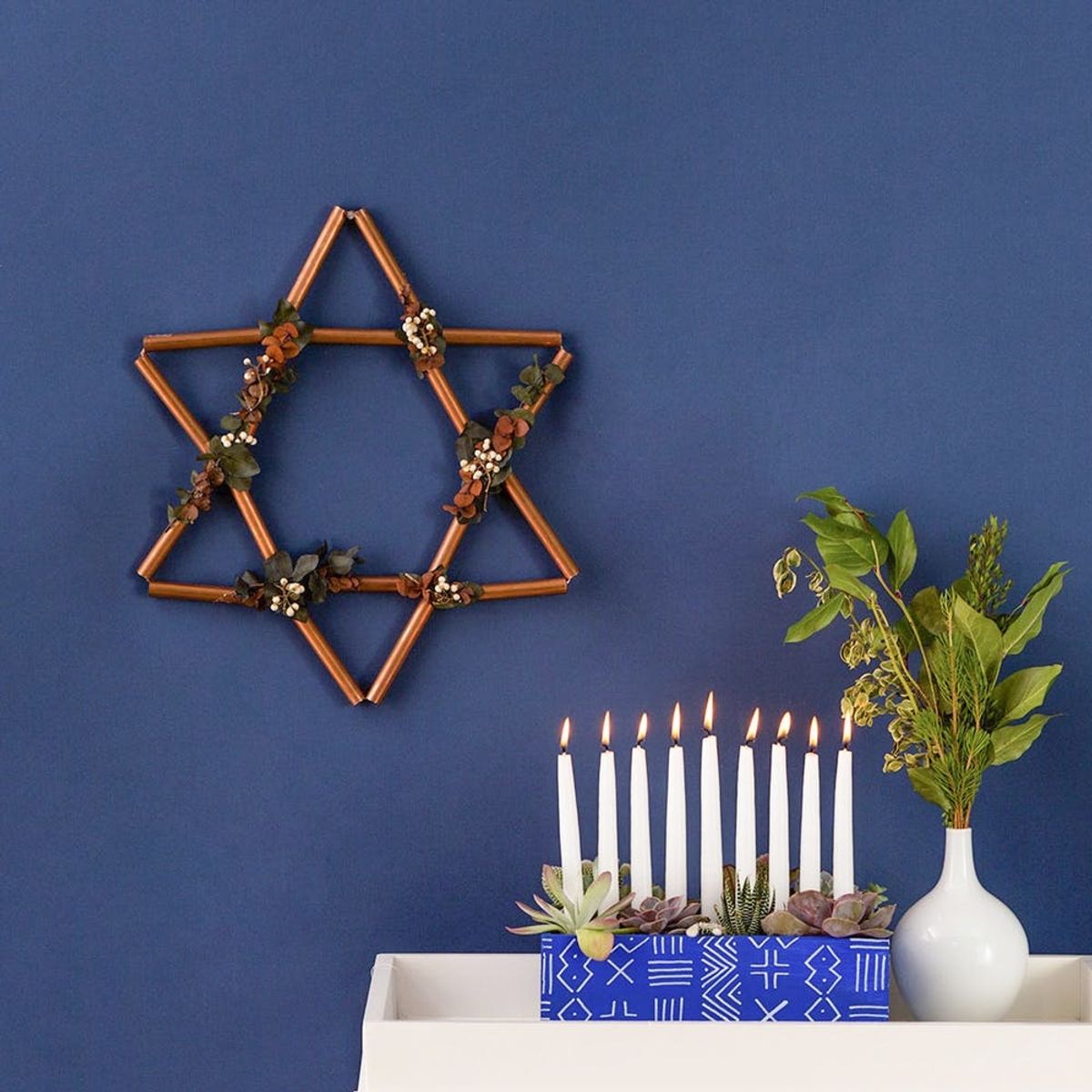Adorn Your Mantle With This DIY Copper Star of David Hanukkah Wreath