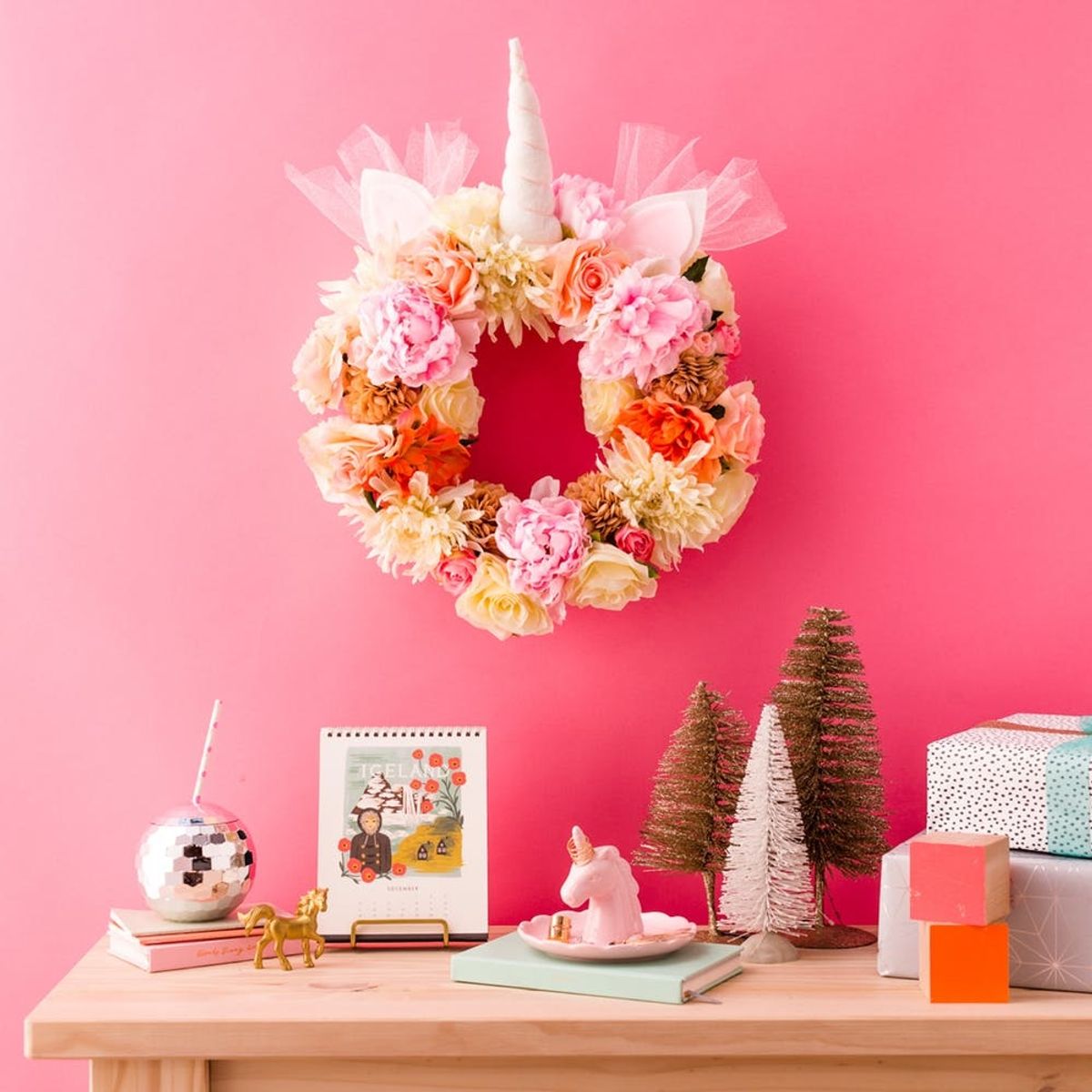 Make Your Dreams Come True With This DIY Floral Unicorn Christmas Wreath