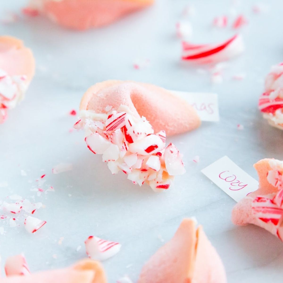 Make These Adorable White Chocolate Candy Cane Fortune Cookies for Your Next Holiday Cookie Swap!