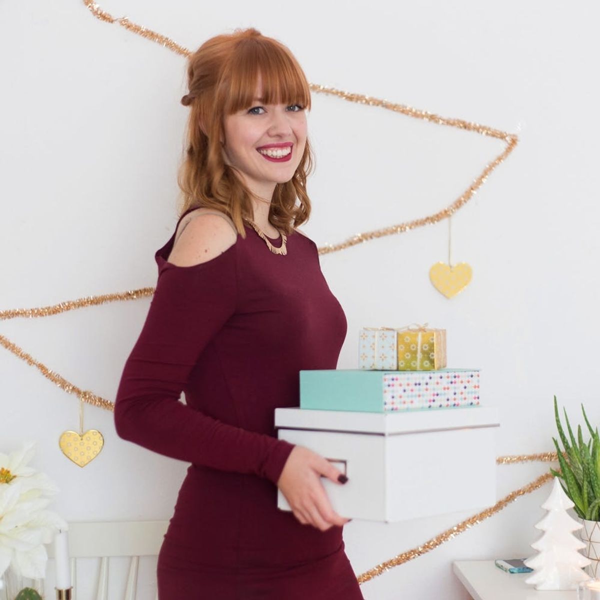 DIY This Festive Cold Shoulders Dress in Less Than 15 Minutes