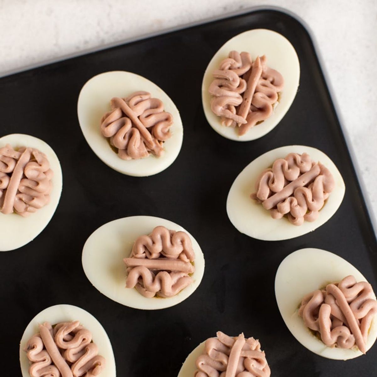 Left It to the Last Minute to Prepare Your Halloween Snacks? Deviled Egg Brains Are the Perfect Solution