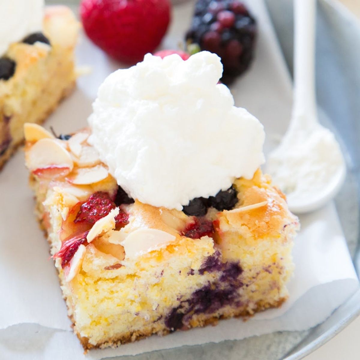 Red, White and Blue Cornmeal Sheet Cake for Labor Day