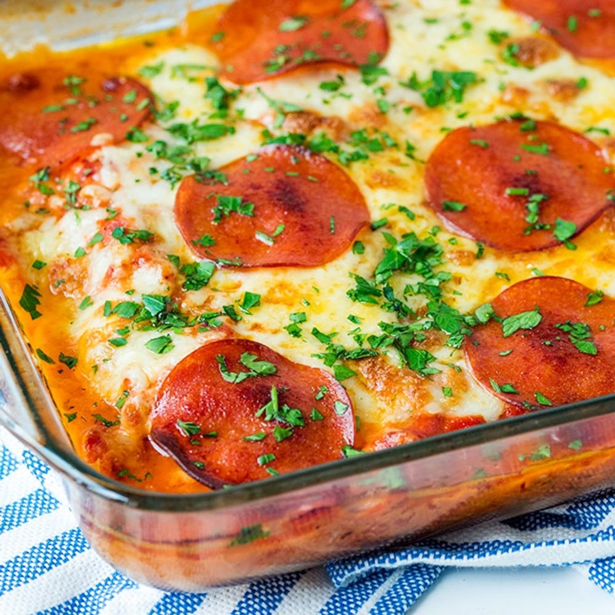 Get That Pizza Fix Minus the Carbs With This Chicken Pepperoni Casserole
