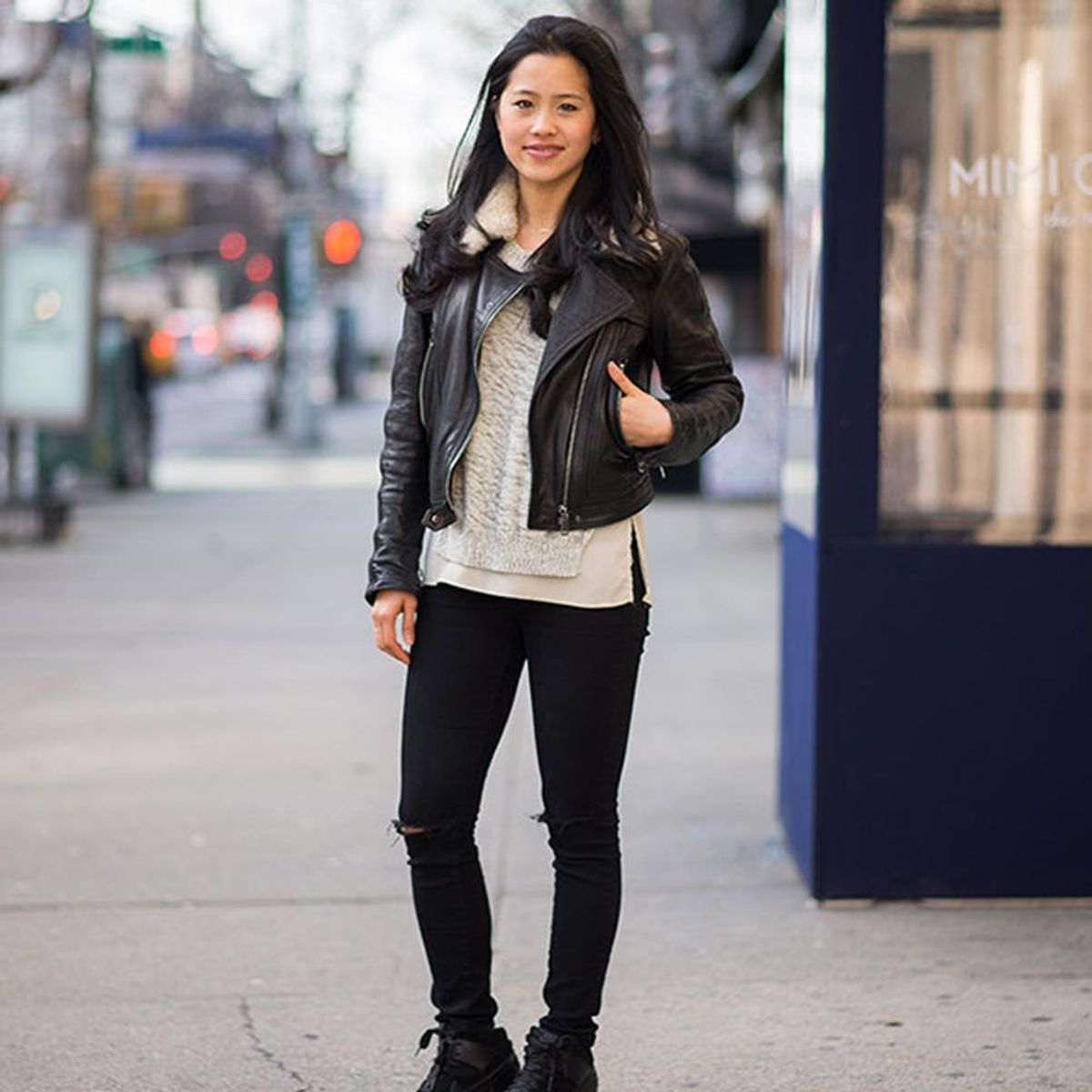 See How This Foodie #Girlboss Rocks a Leather Jacket to Work