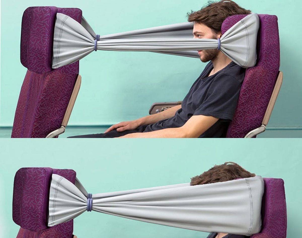 Air Travel Hack: All-In-One Privacy, Pillow and Storage