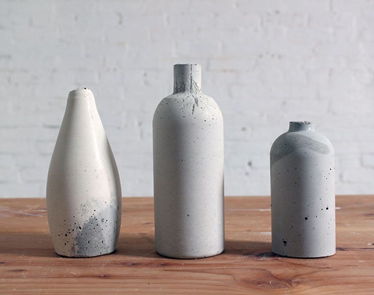 Use Old Bottles to Make Chic Concrete Vases