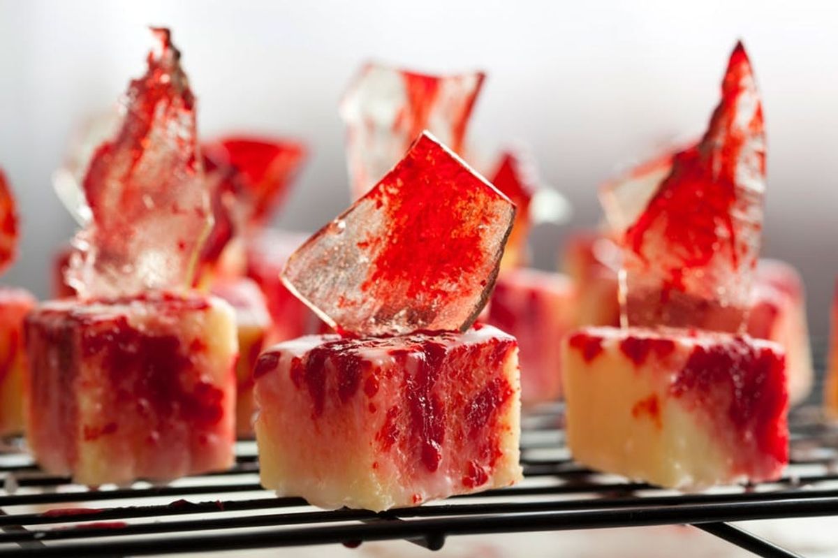 Blood-Splattered Petit Fours with Sugar Glass