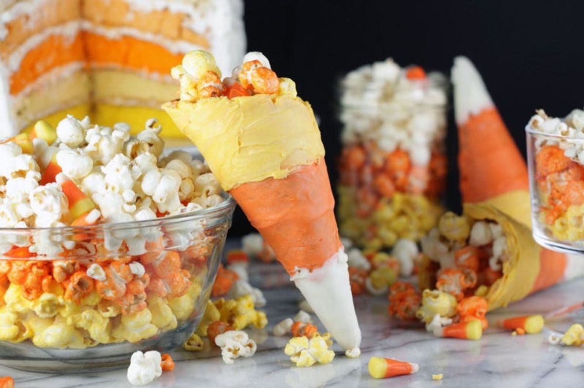 Candy Corn Popcorn in Candy Corn Cones!