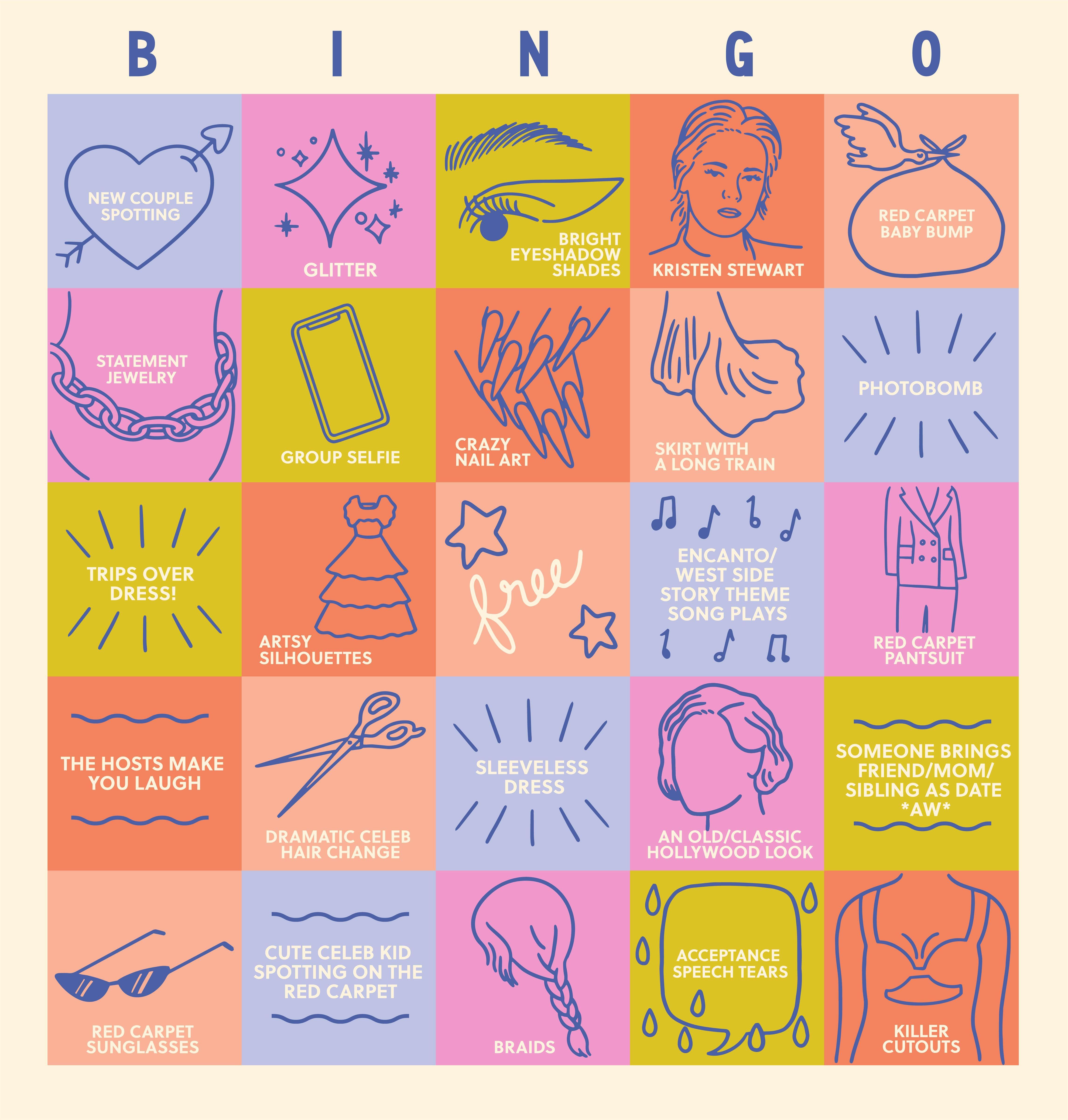 free colorful oscars bingo card