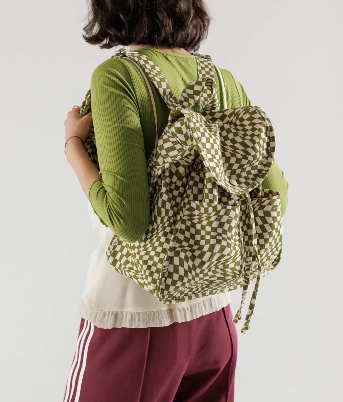 stylish backpacks green check