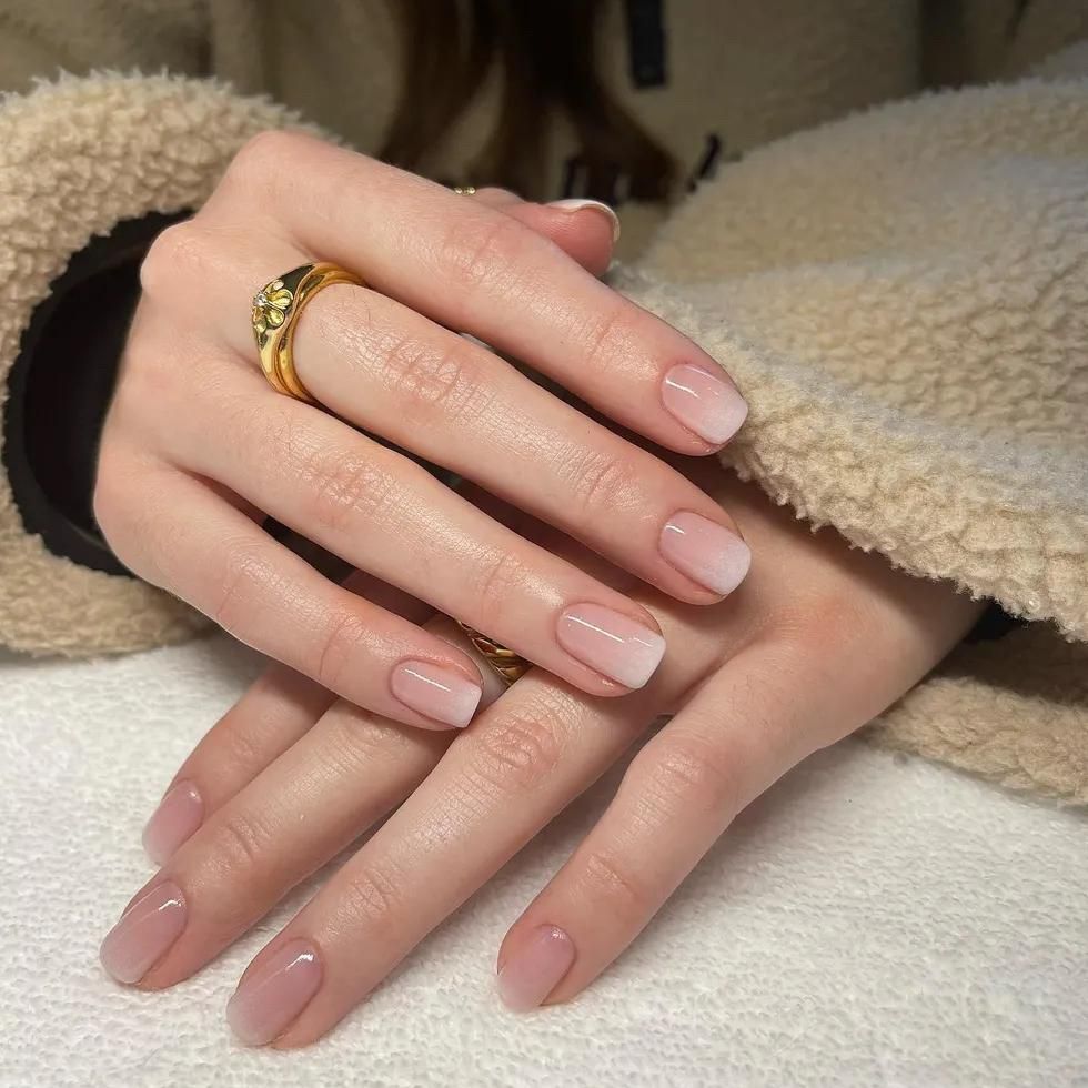 Golden Nails - Pink & White ombré with Rhine stones design