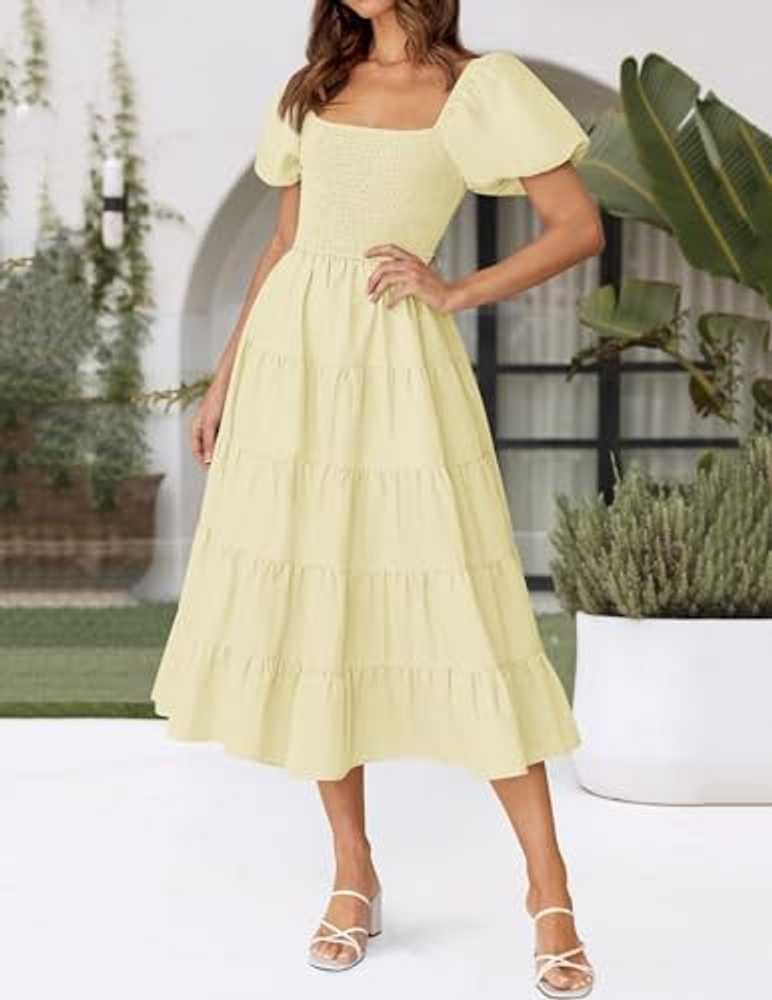 yellow dress amazon Elegant Women's Bowtie Neck Plus Size Lantern Sleeve High Waist Long Dresses Wedding Guest Party Prom Dress (Color : Yellow, Size : XX-Large) : Clothing, Shoes & Jewelry Available in two sizes Women 1950s Retro Vintage Formal