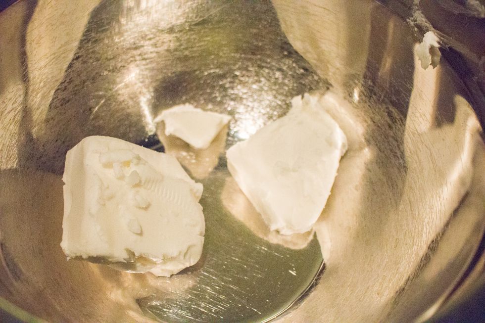 In a bowl, add 3/4 cup of room temperature butter.