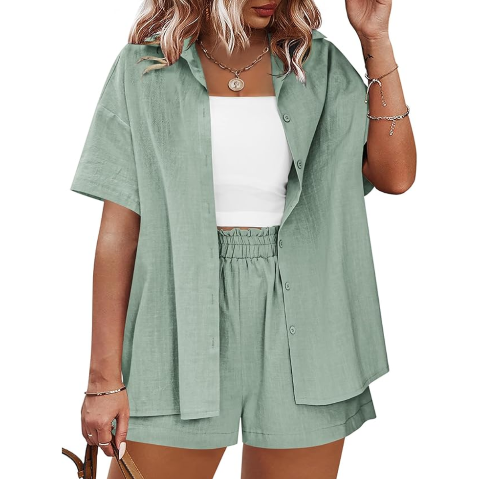 In'voland Plus Size Linen Shorts Set