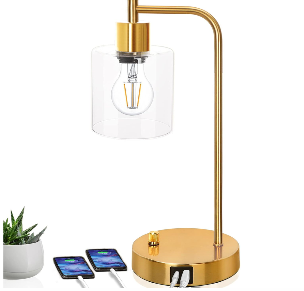 Industrial Table Lamp with 2 USB Ports