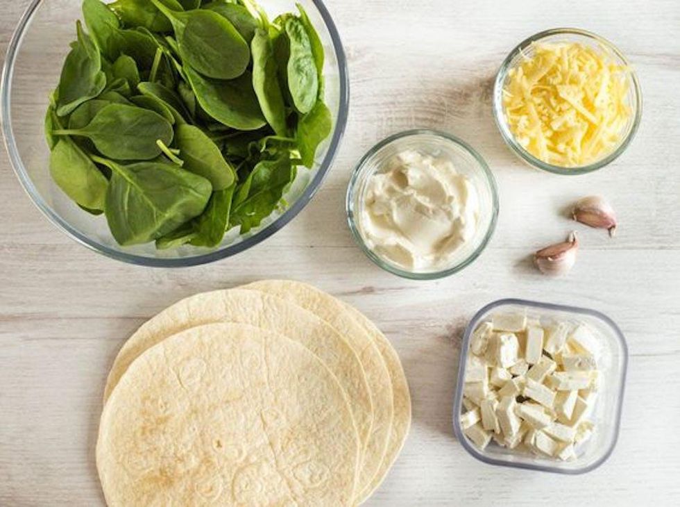 ingredients for Spanakopita Quesadillas