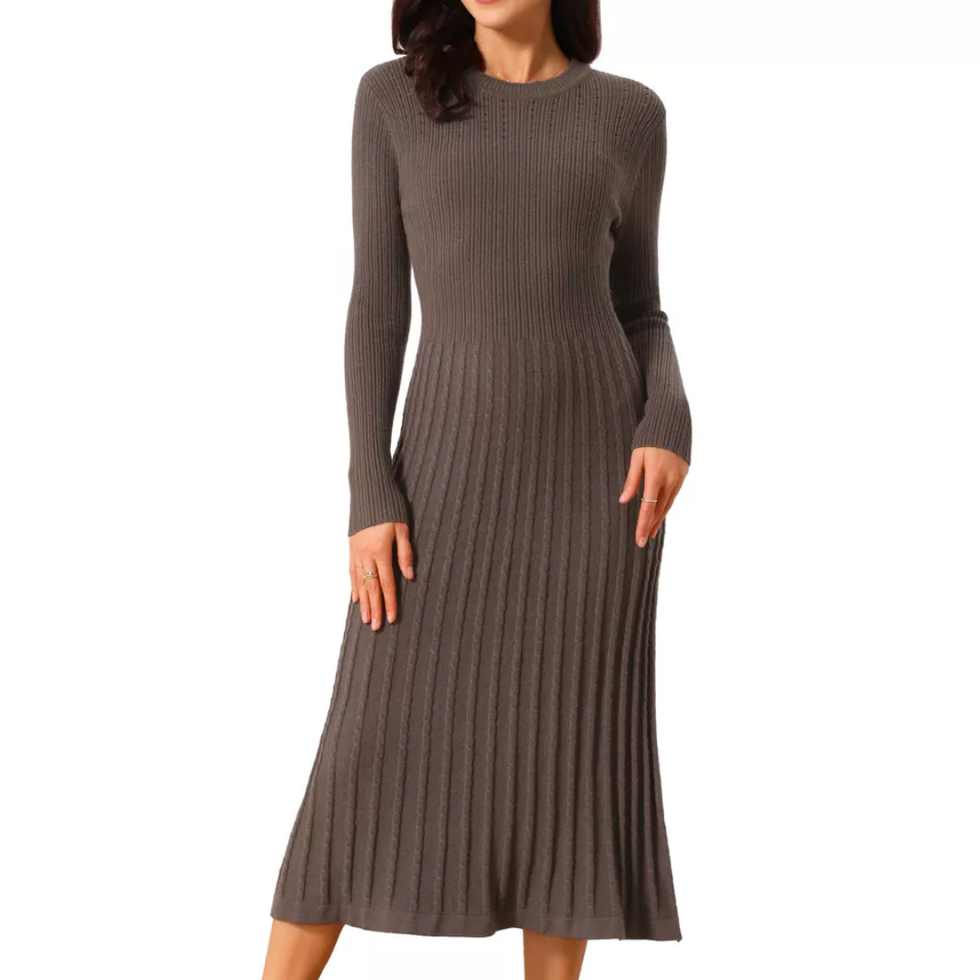 Inspire Chic Midi Ribbed Sweater Dress