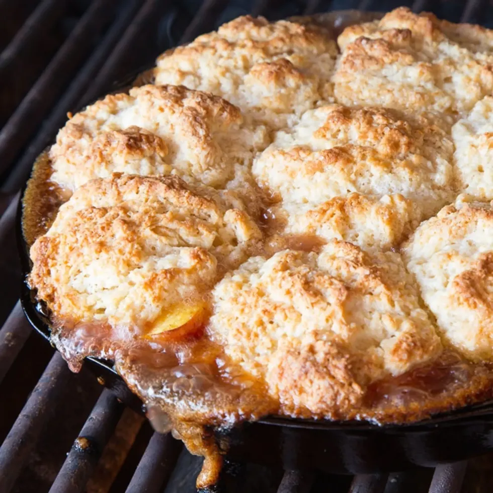Iron Skillet Campfire Peach Cobbler