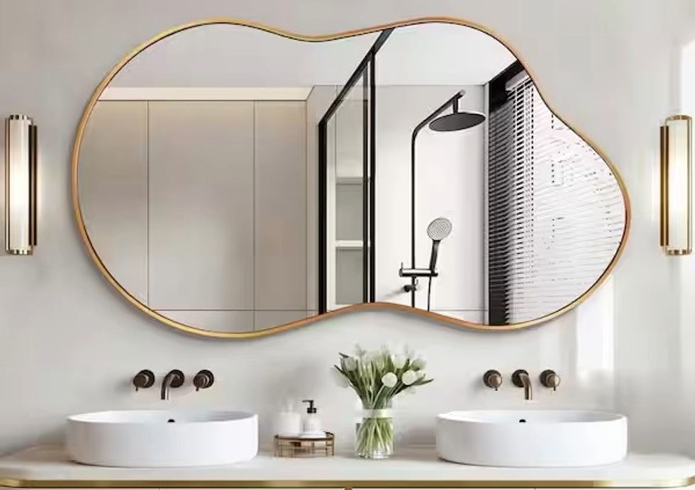 Irregular Gold Aluminum Alloy Framed Wall Mirror Asymmetrical Wall Mirror