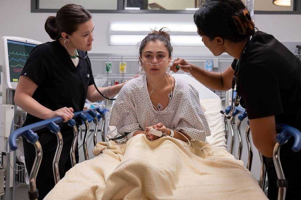 Isa Briones, Mika Abdalla, and Supriya Ganesh in The Pitt on HBO Max