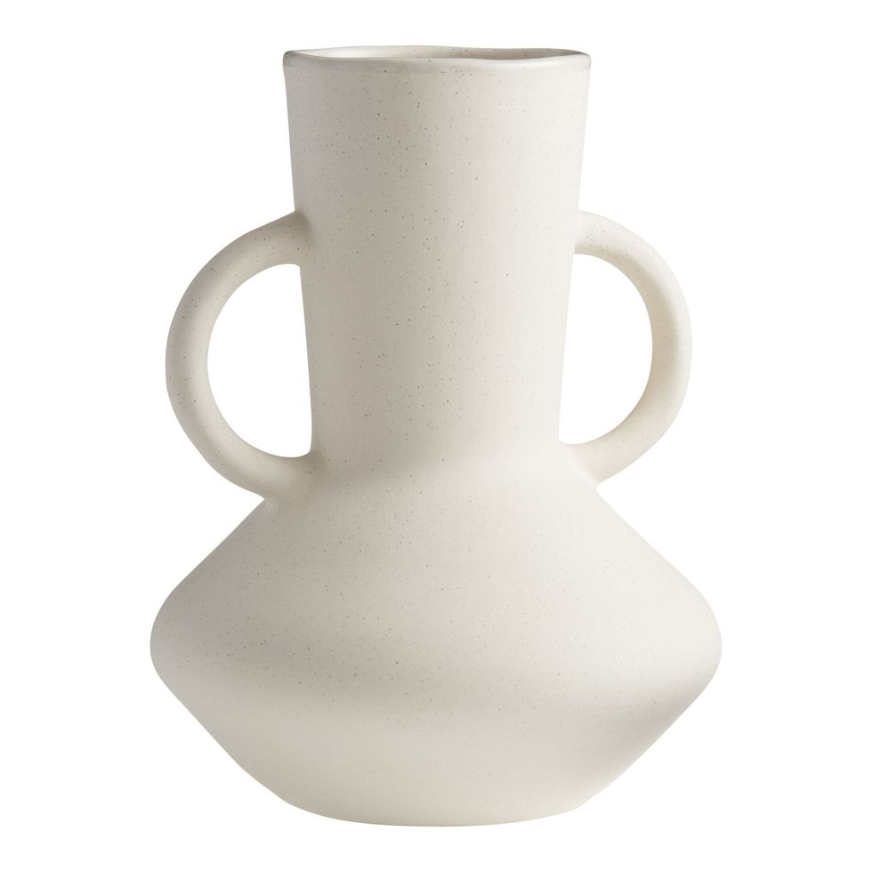 Ivory Textured Ceramic Vase with Handles