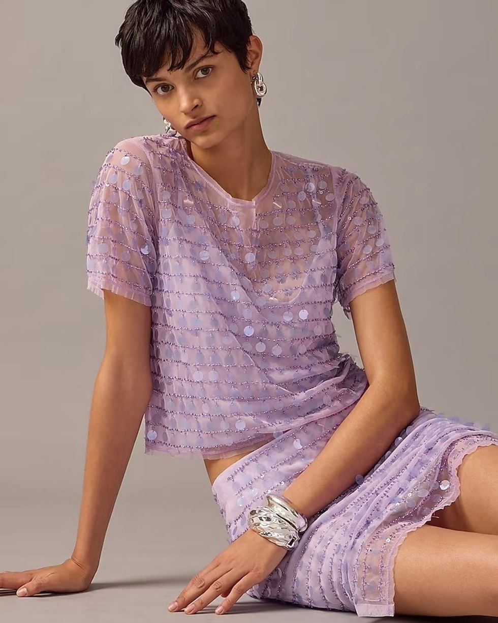 J.Crew Collection Layered Sequin T-Shirt in lilac color