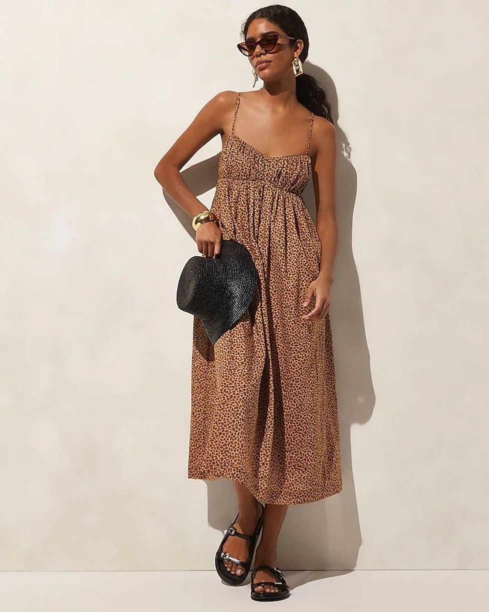 J.Crew Cotton Voile Empire-Waist Dress in Leopard Print