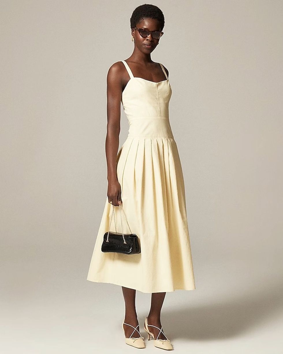 J.Crew Pleated Drop-Waist Dress in Crinkle Cotton Blend