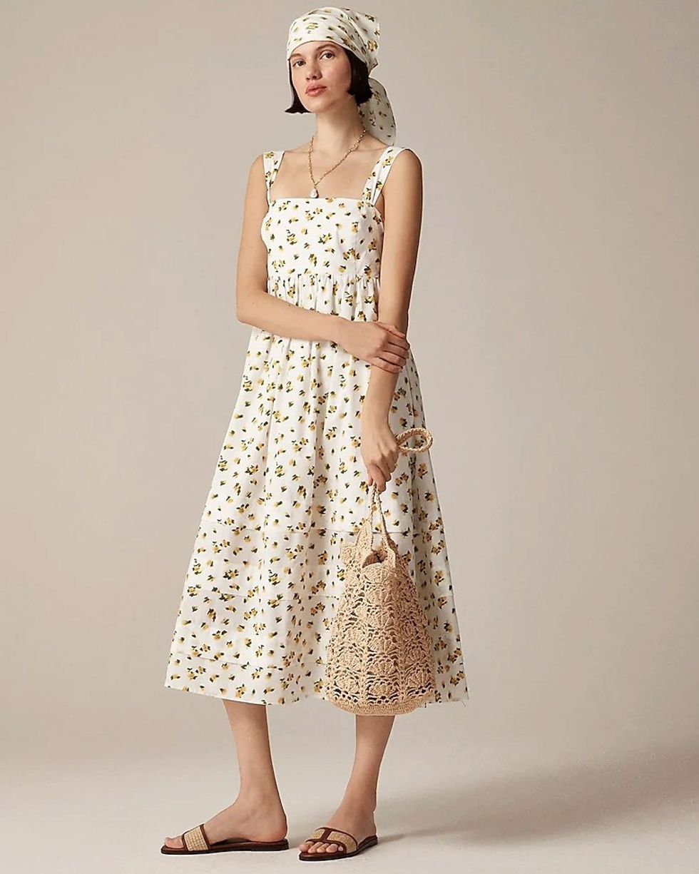 J.Crew Squareneck Midi Dress in Blurry Rose Print