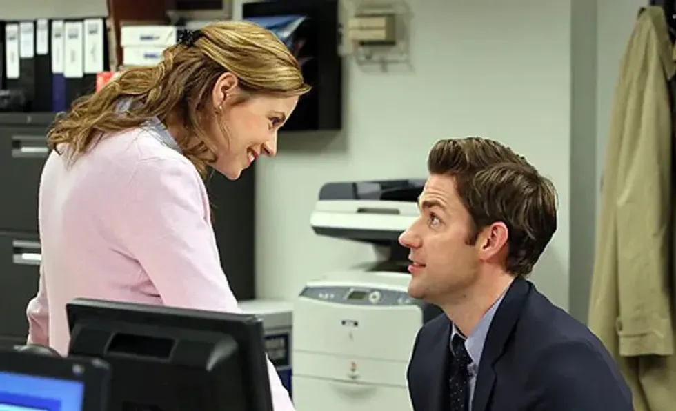 Jim and Pam are having a conversation at work.