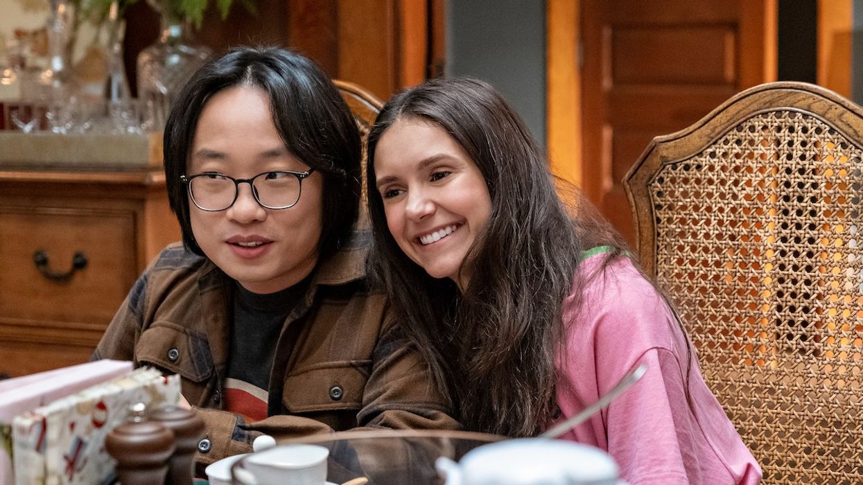 Jimmy O. Yang and Nina Dobrev in love hard on netflix
