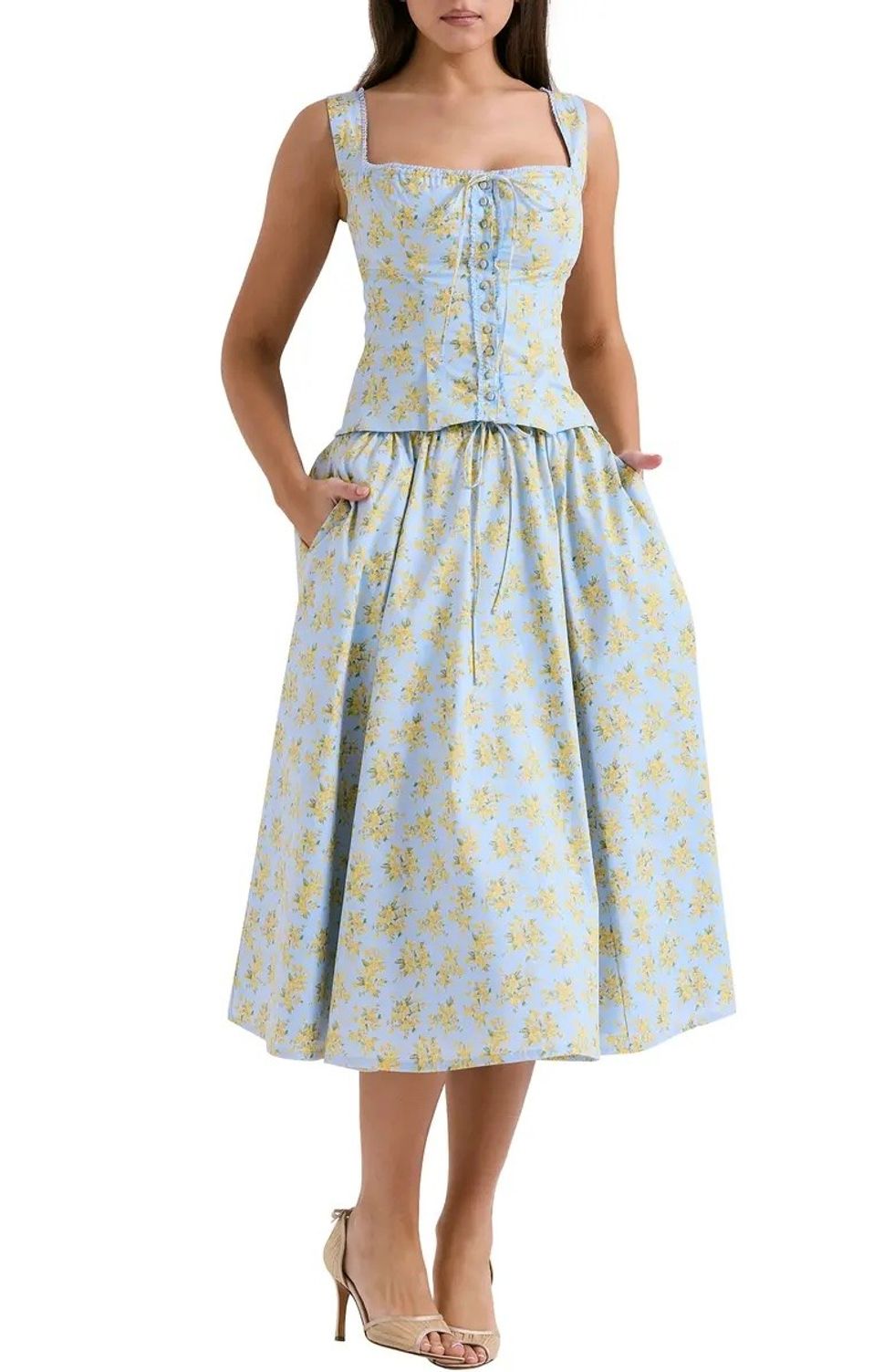 Juana Broderie Anglaise Corset Top + Cora Gathered Lace-Up Skirt